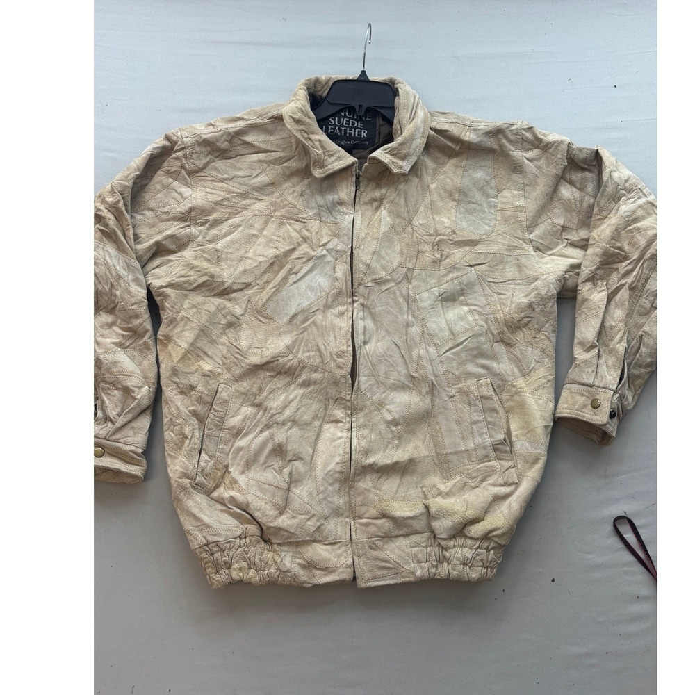 Navarre Leather Company Mens XL Patchwork Suede Leather Bomber Jacket Cream Tan